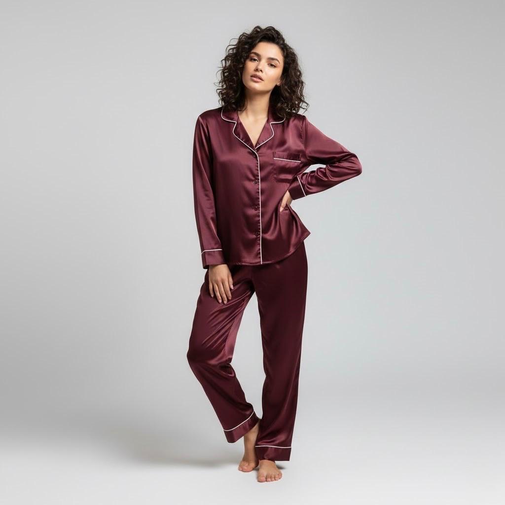 Button Down Silk - Maroon