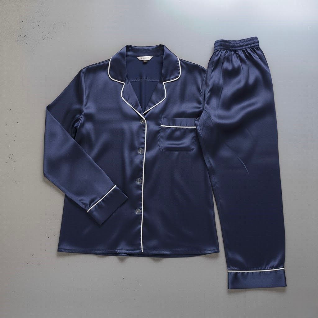 Button Down Silk - Navyblue