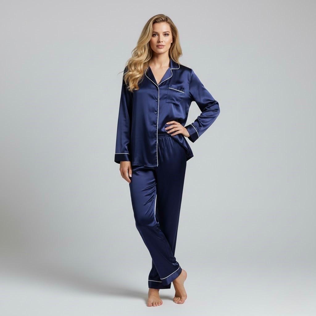 Button Down Silk - Navyblue