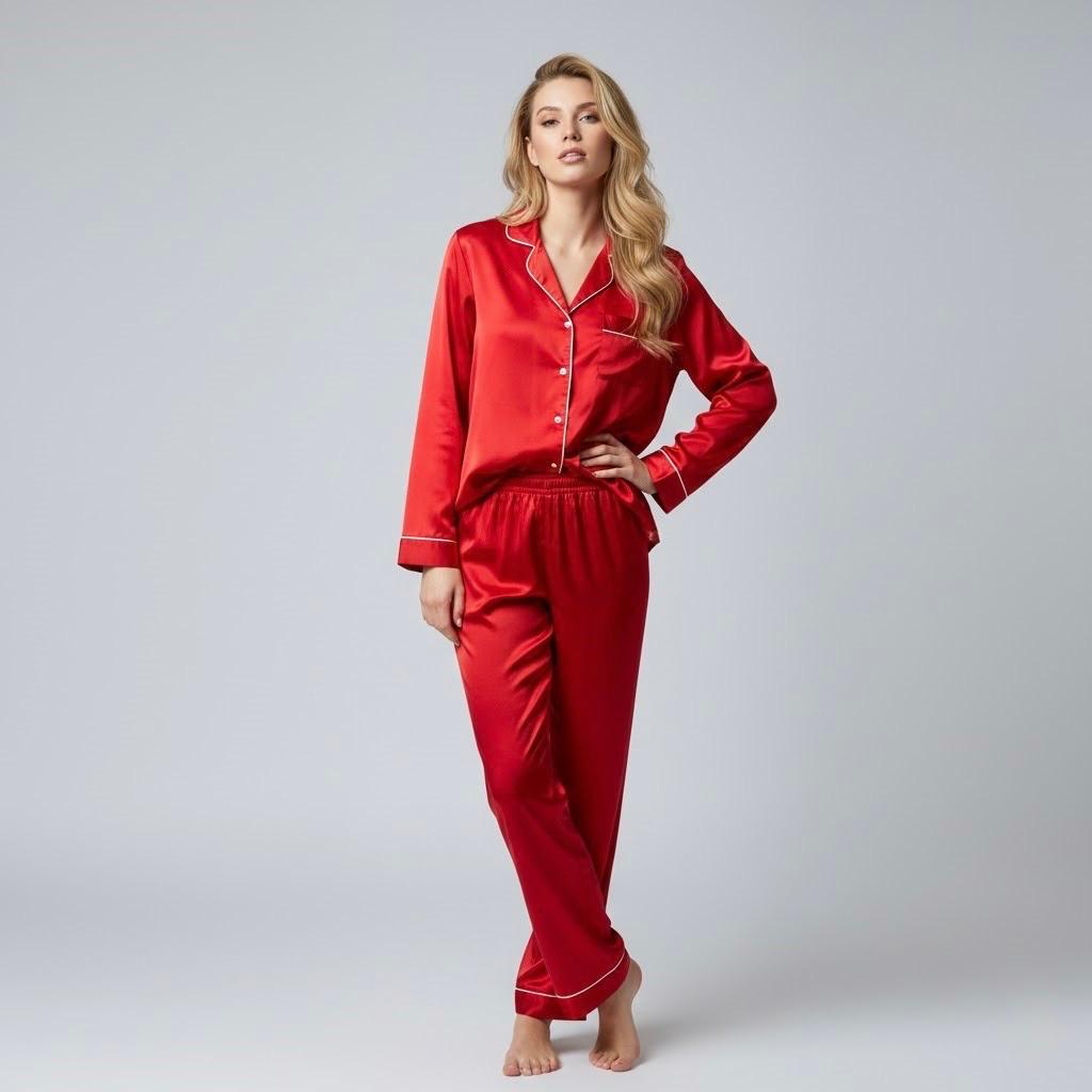 Button Down Silk - Red